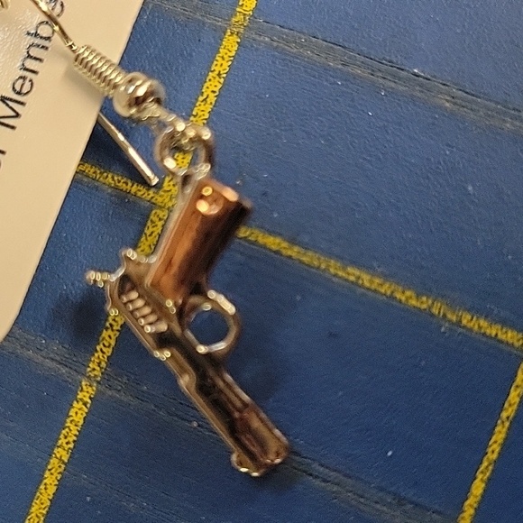 Handgun Gun Pistol Silver Copper & Silver Tone Earrings - Picture 2 of 2